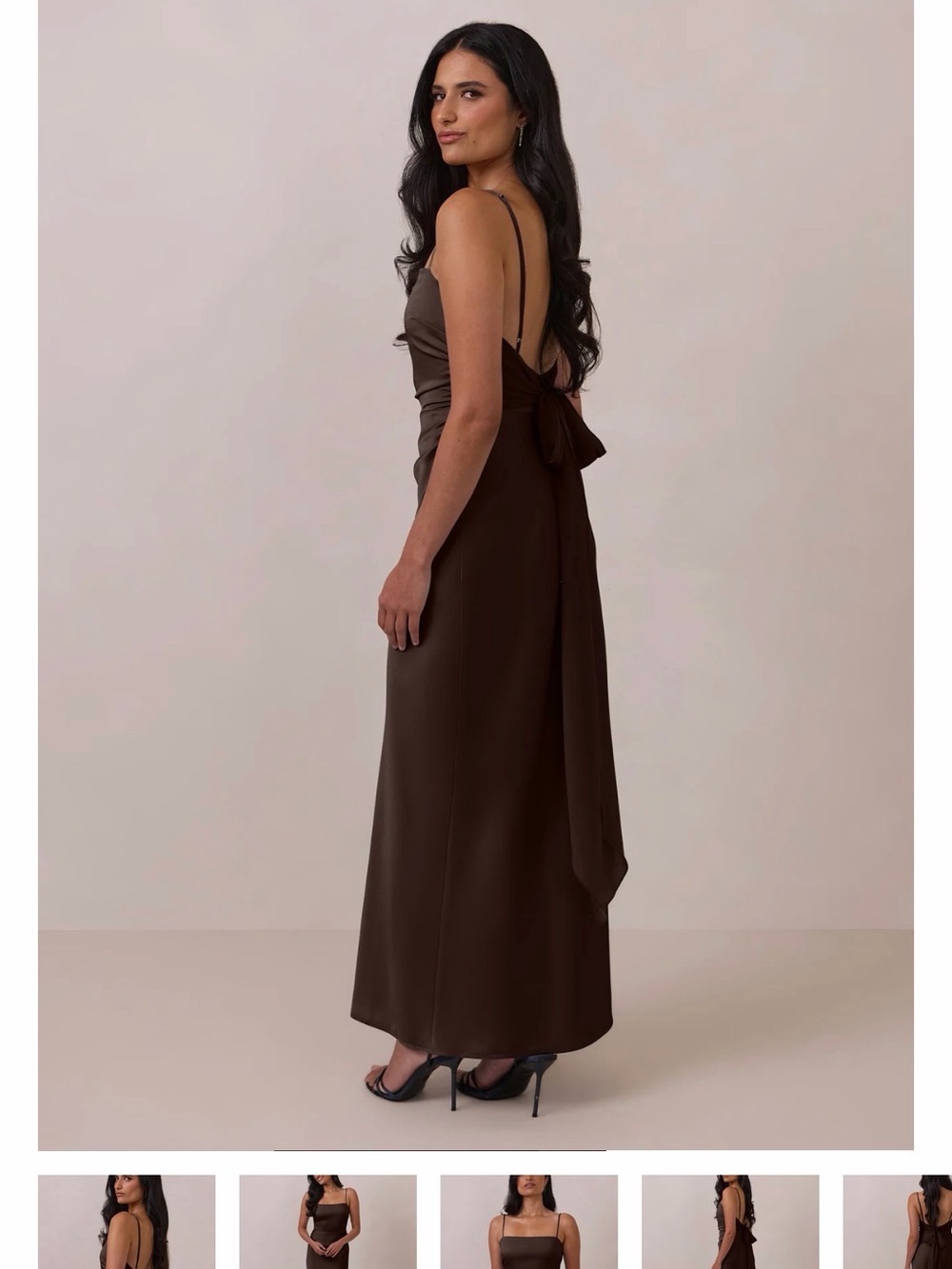 Espresso Satin Maxi bridesmaid Dress with Back Tie